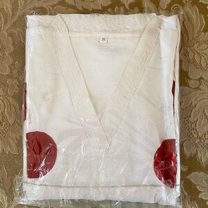 White V-Neck Top with Red Polka Dots Kurti kurtha